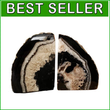 Load image into Gallery viewer, Elegant Heavy Duty Black Agate Bookends - 1 Pair of Unique Crystal Book Holders