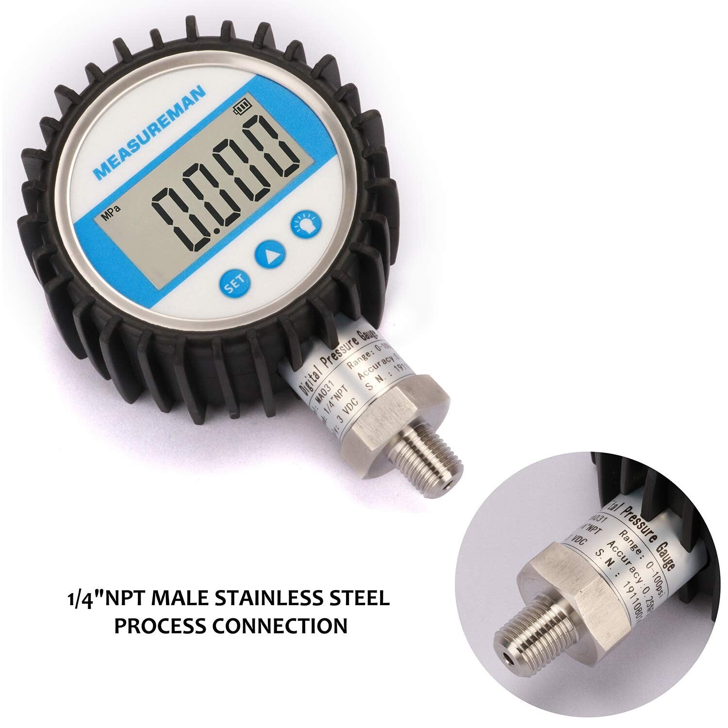 Digital Pressure Gauge 3-1/8" Dial, 0-10000psi, 0.25% Accuracy - Durable Design