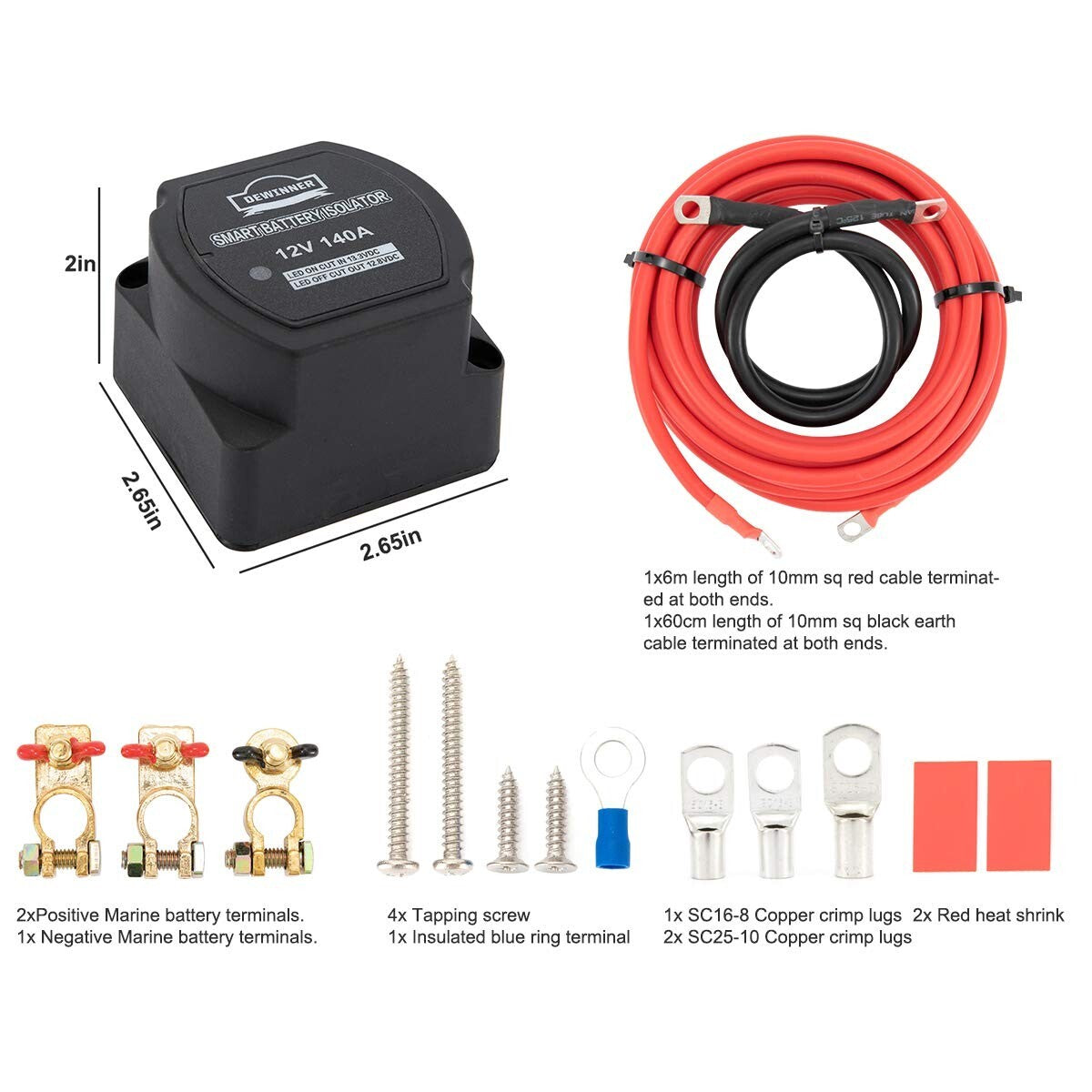 12V 140 Amp Dual Battery Isolator & Complete Wiring Kit for Easy Installations