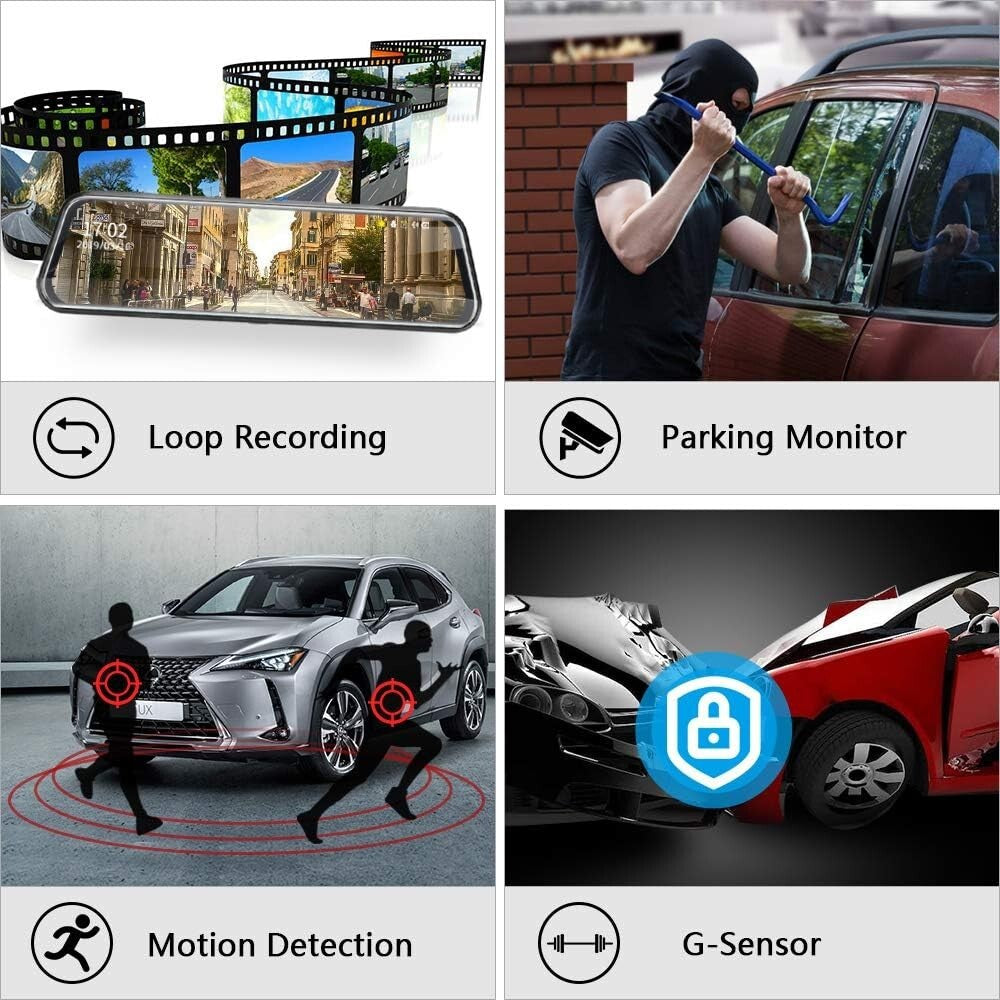 Advanced 1080P Mirror Dash Cam with G-Sensor & Super Night Vision Features