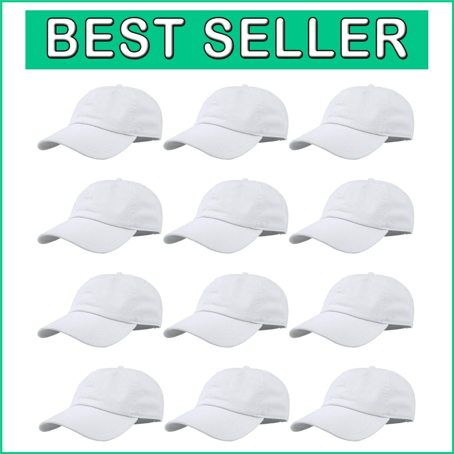 12-Pack Adjustable Cotton Caps - White Baseball Hats for Teams or Events