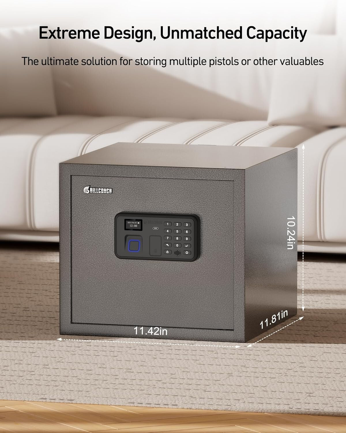 Alloy Steel Biometric Safe for Handguns - Organized Storage with Removable Shelf