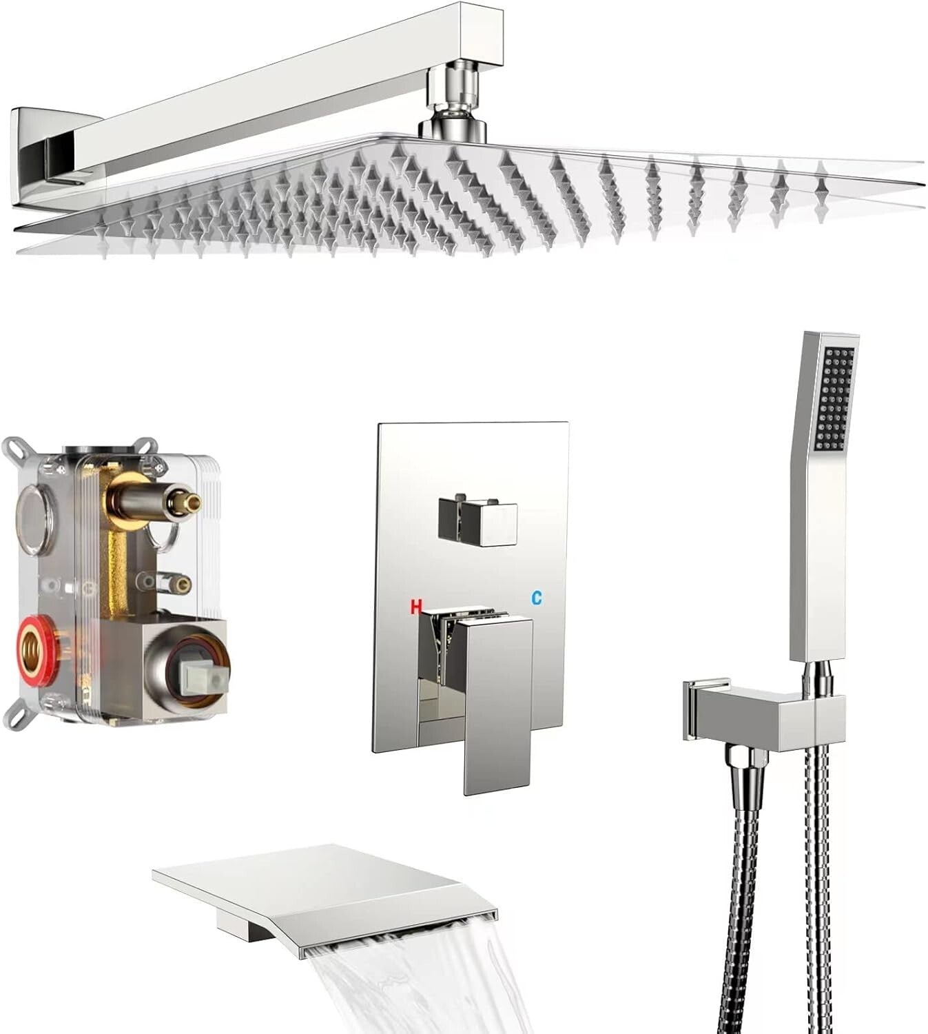 Chrome Wall-Mounted Rain Shower & Tub Spout Set with 10-Inch Head - Easy Install