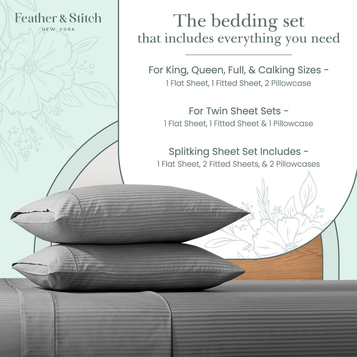 OEKO-TEX Certified 500 TC King Bed Sheet Set - Ultra Soft Grey Cotton Luxury