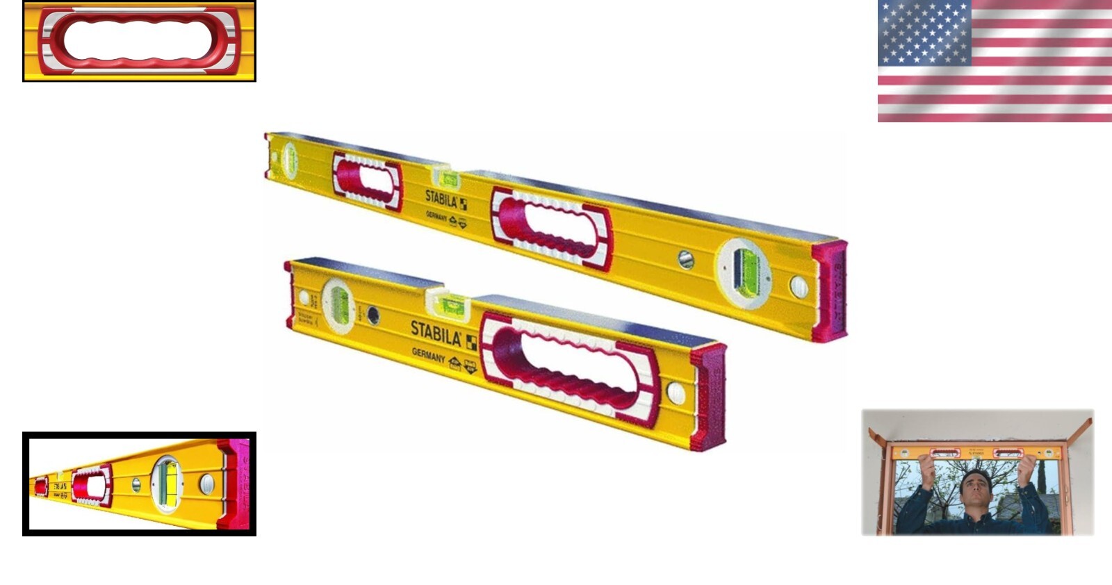 Lightweight Aluminum Level Set - 48-Inch & 16-Inch with Rubber Grip in Yellow