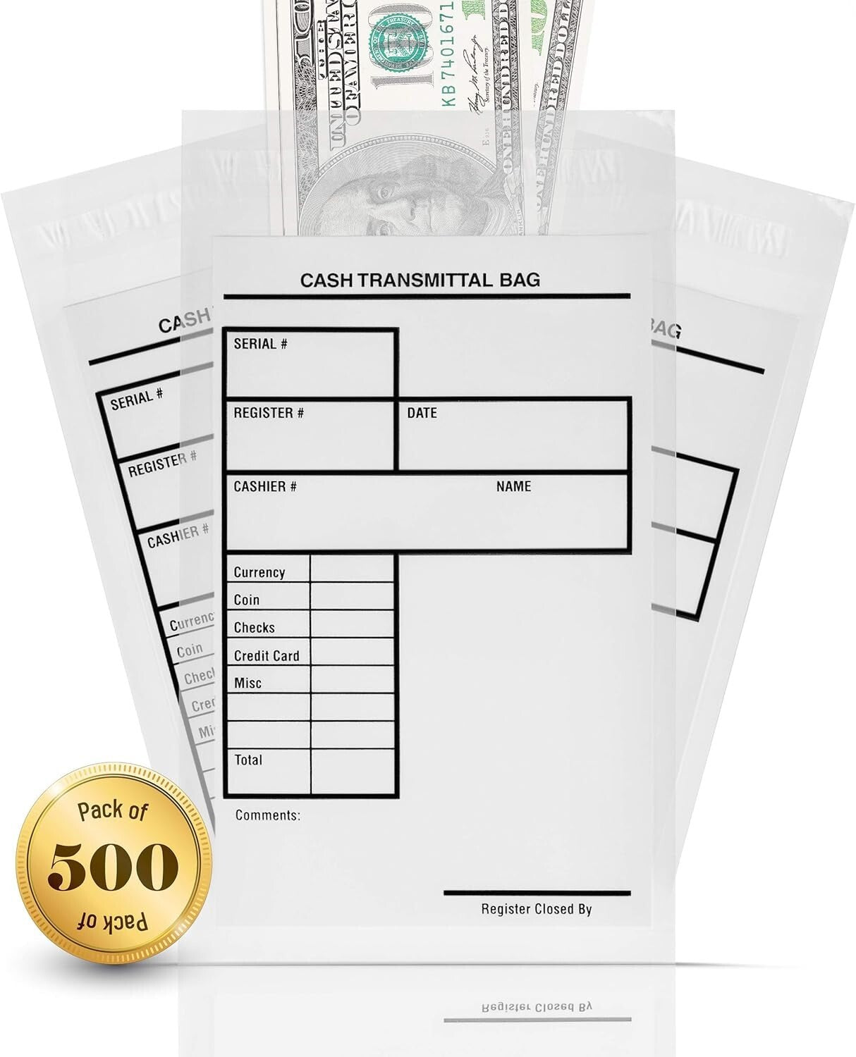 Secure Tamperproof Cash Bags - 6x9 Inch Self-Adhesive Envelopes, 500 Per Pack