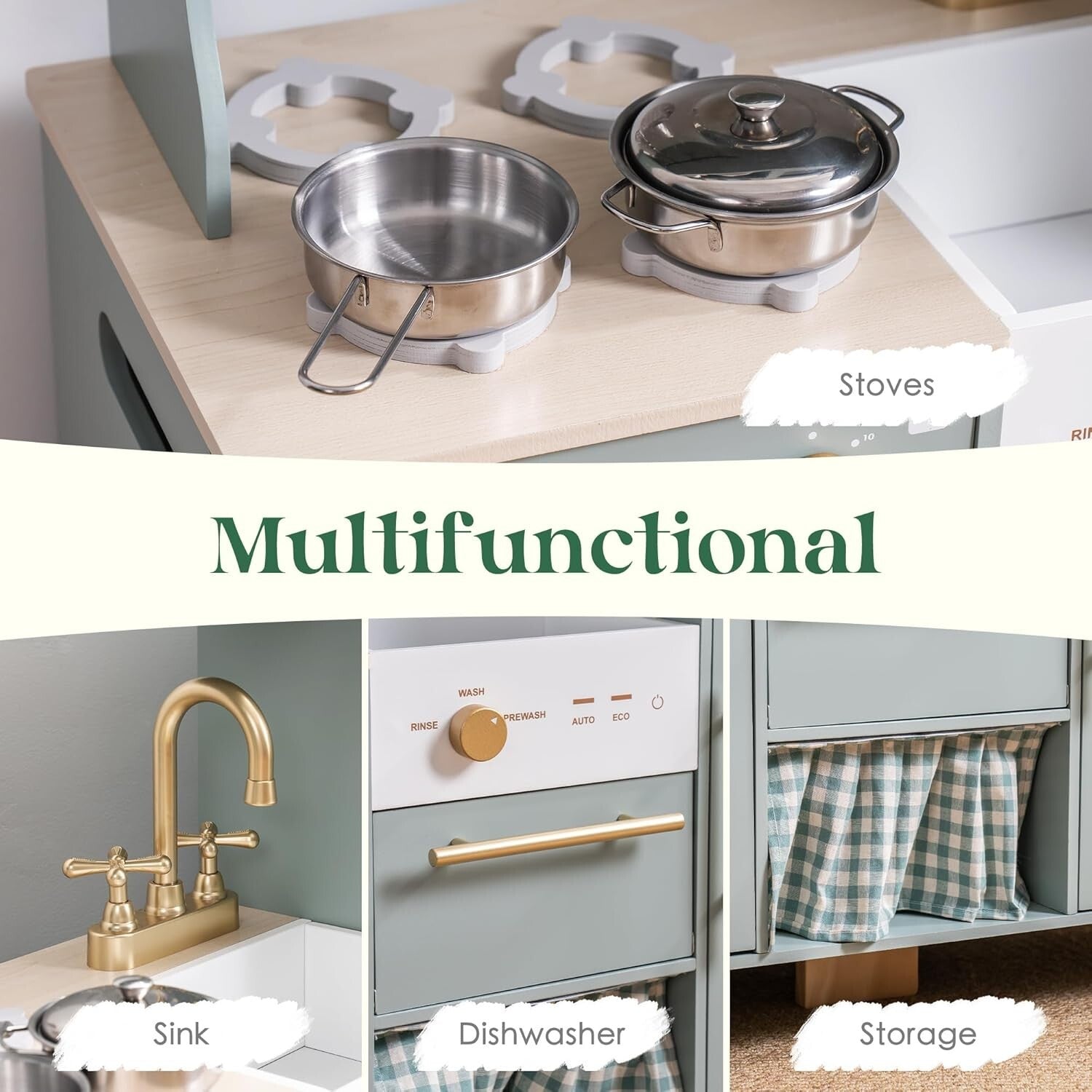 Stylish Toddler Play Kitchen Set with Functional Ice Dispenser & Coffee Maker