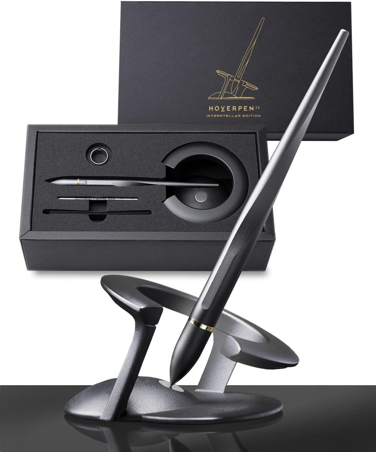 Futuristic Space Black Hoverpen 2.0 - Elegant Ballpoint Pen for Professionals