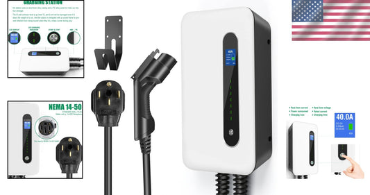 Durable 40A EV Charging Station - 9.6KW, Indoor/Outdoor, 20ft Cable Included