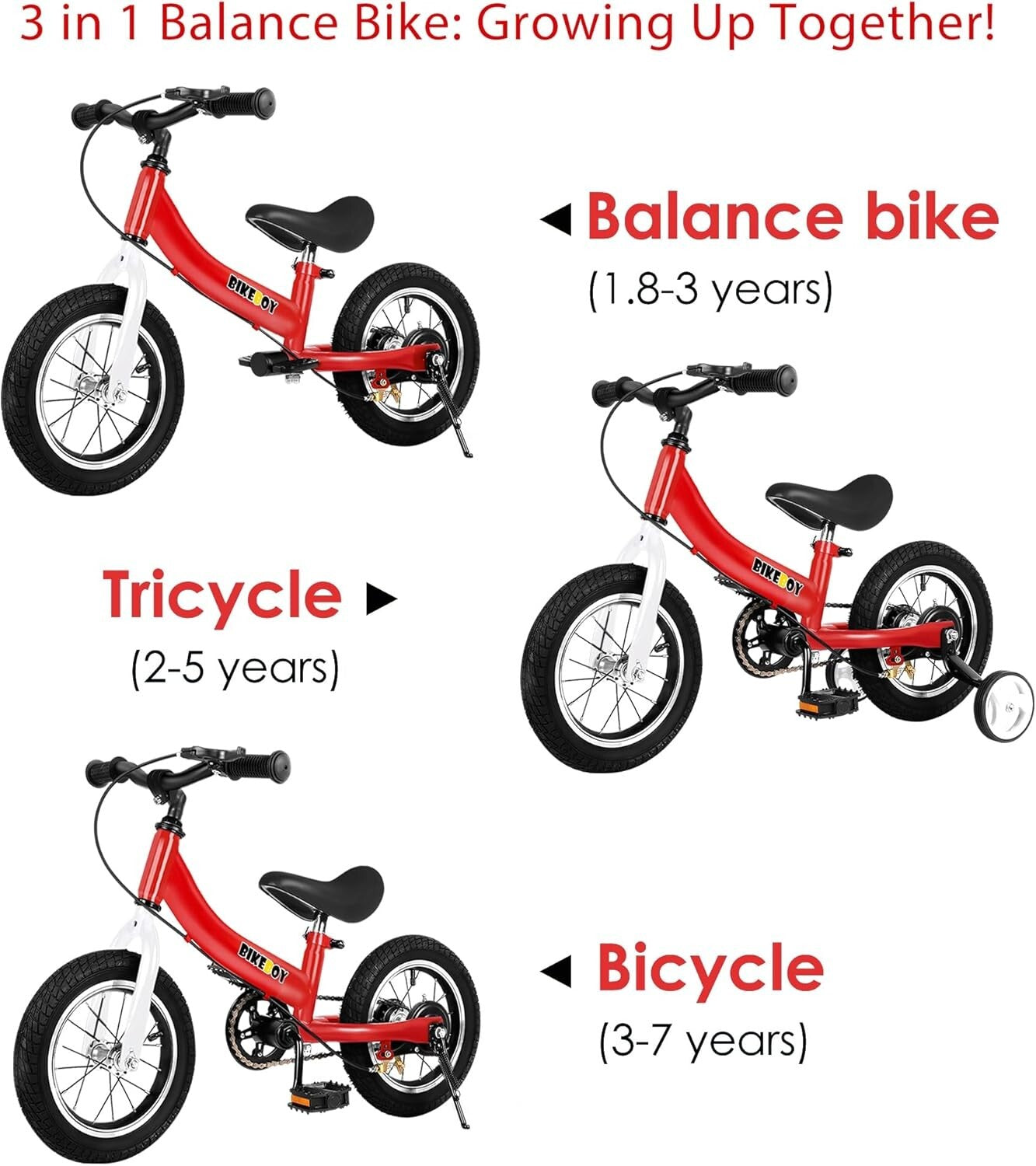 Convertible Balance Bike for Ages 2-7 - Durable Carbon Steel & Easy Switch