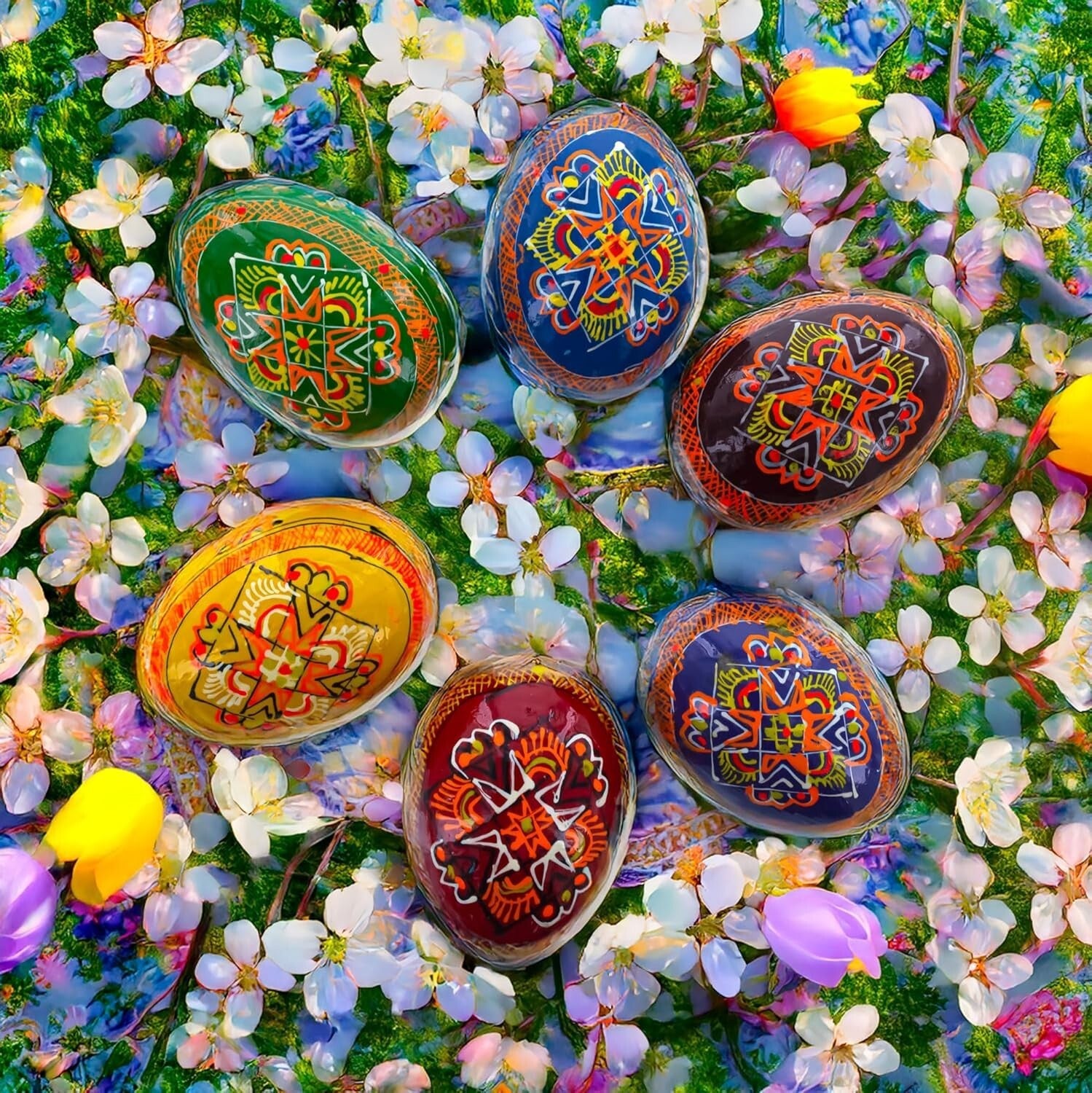 Collectible Ukrainian Wooden Easter Eggs – Six Vibrant 2.5" Folk Art Pieces