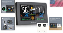 Load image into Gallery viewer, Modern Black Wireless Weather Station with Temperature, Humidity &amp; Time Display