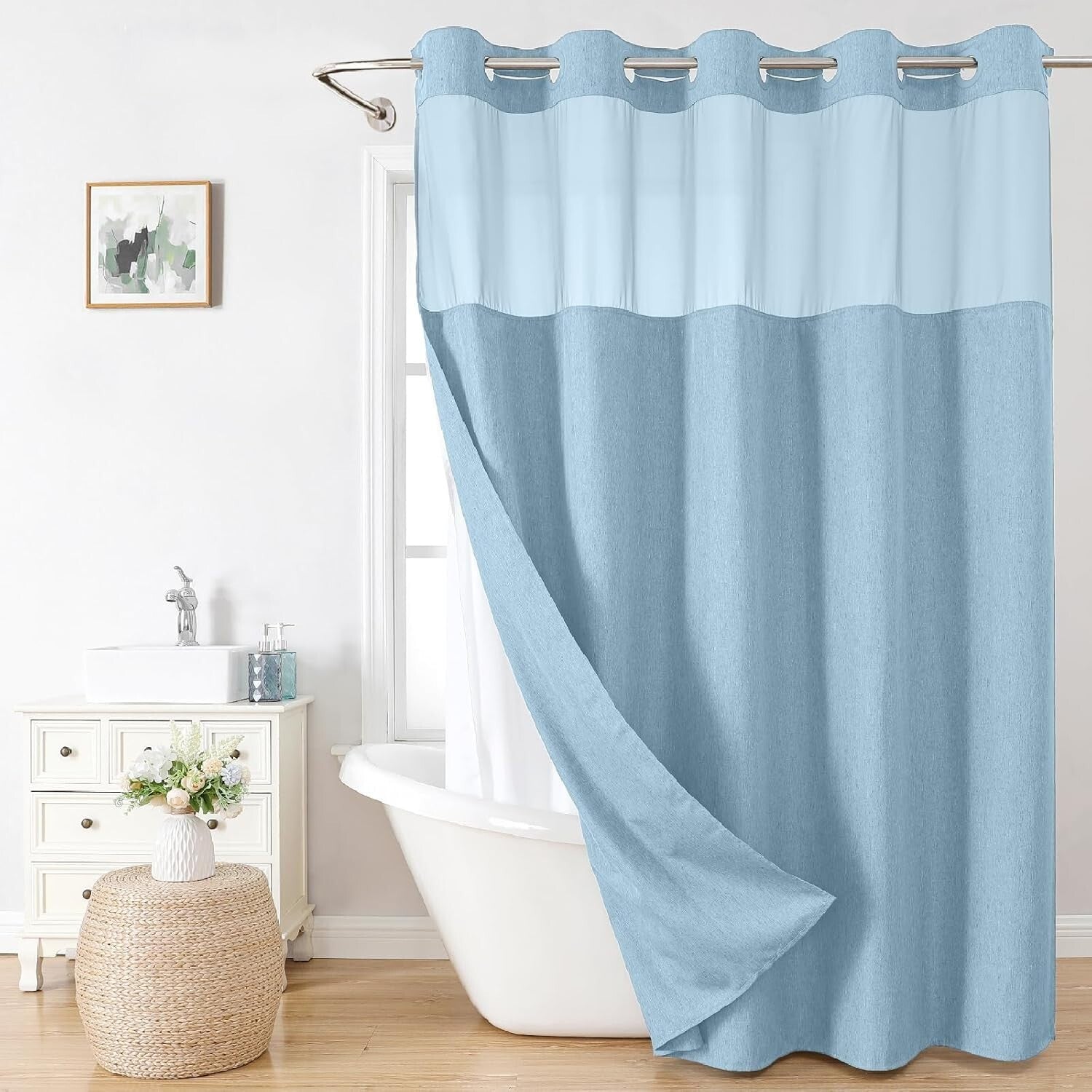 Elegant Fog Blue Shower Curtain with Detachable Liner - Spa Experience at Home