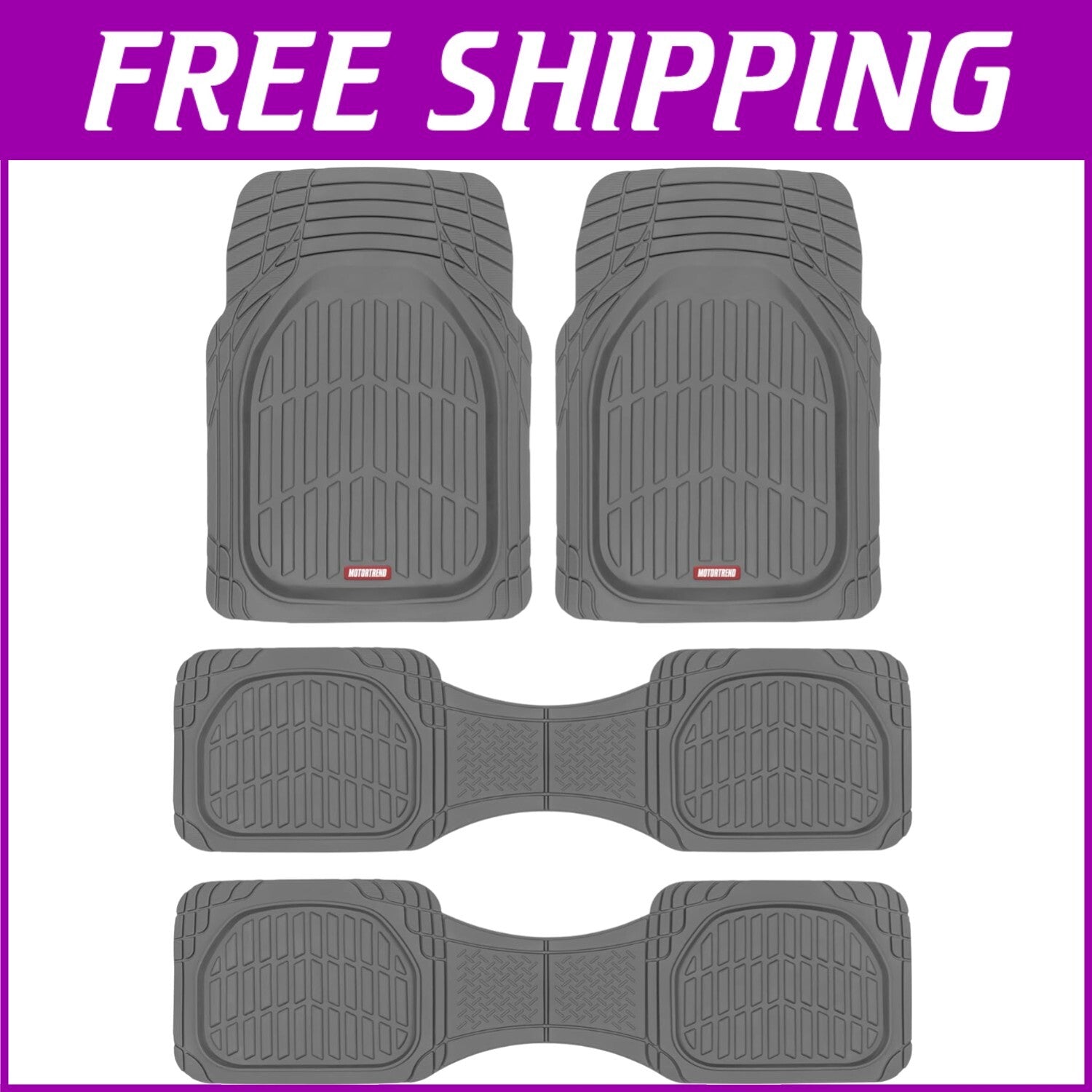 Trim-To-Fit Gray Rubber Mats - Deep Dish Design for Complete Floor Coverage