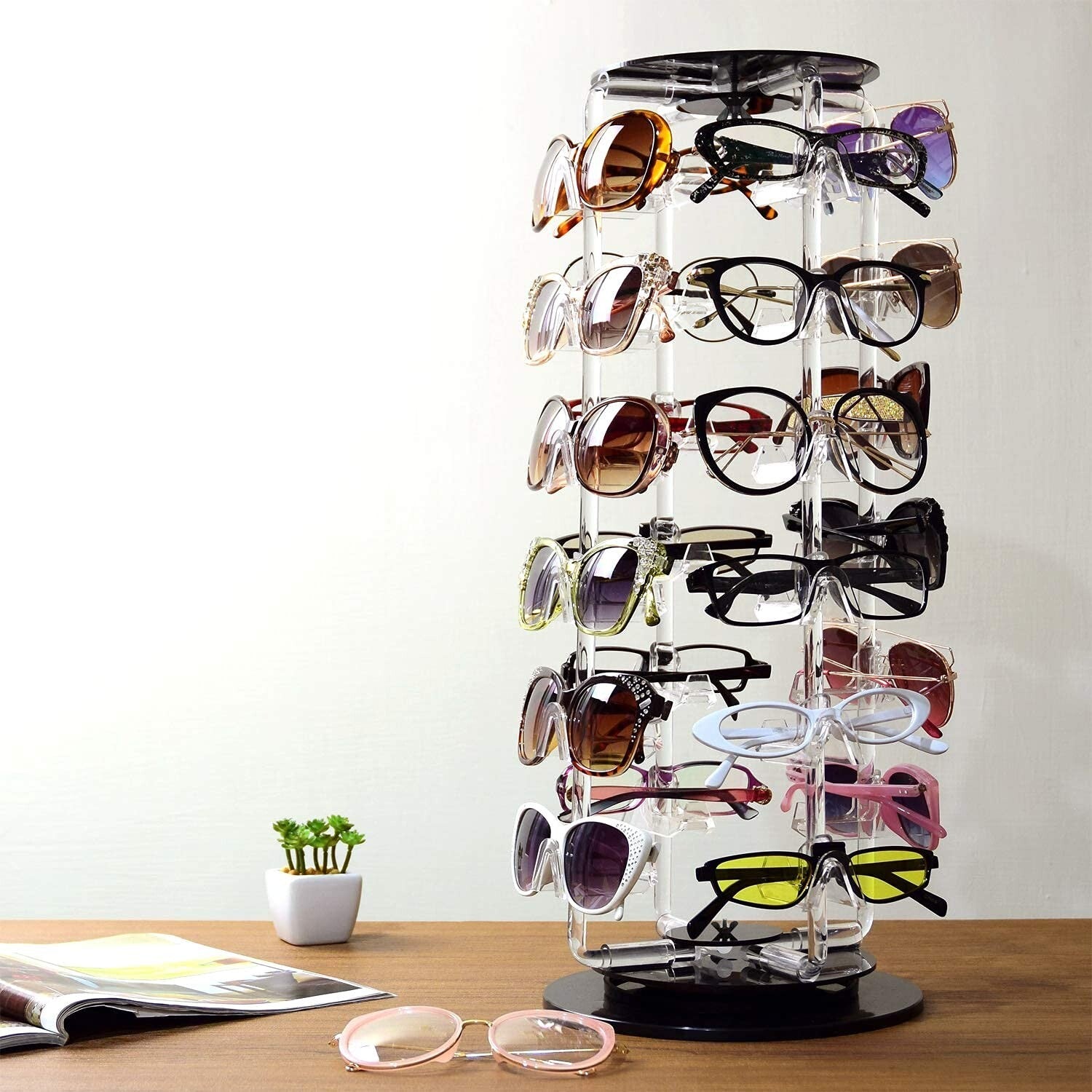 High-Capacity Clear Acrylic Sunglasses Rack for 24 Pairs - Stylish Organizer