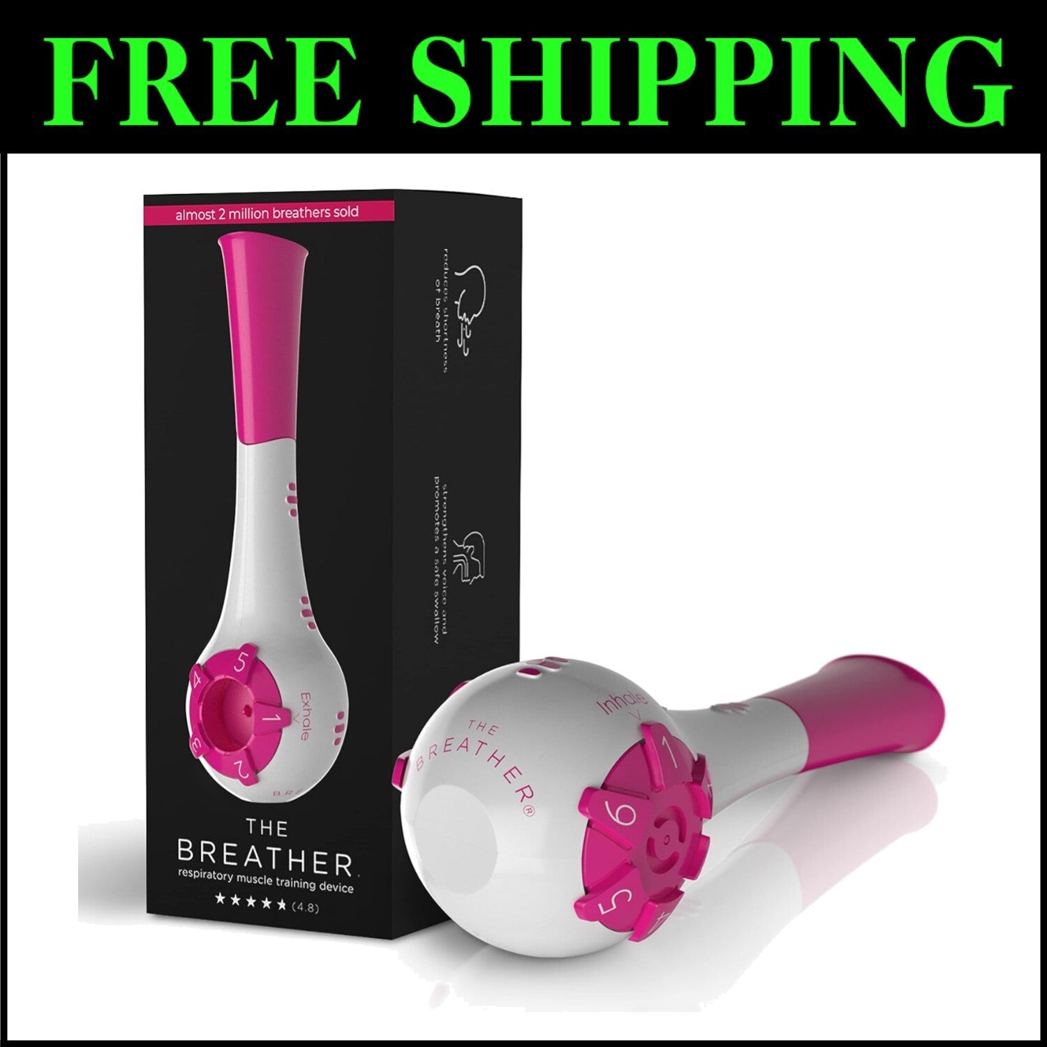 Adjustable Pink Breathing Trainer: Strengthen Lungs Naturally in Just 5 Minutes