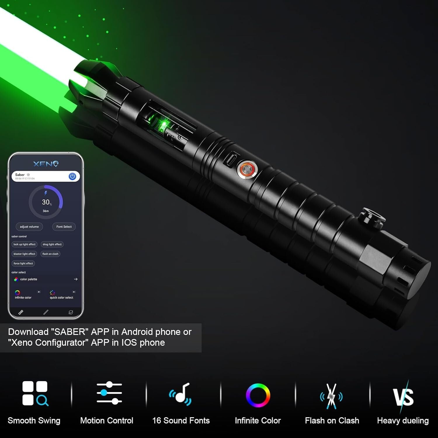 Heavy Duty Dueling Lightsaber - Crystal Hilt, RGB Color Change, & Motion Control