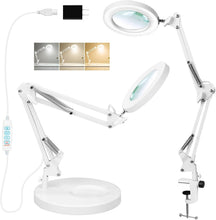 Load image into Gallery viewer, 10X Magnifying Lamp with Light – Dimmable LED &amp; Clamp for Crafts &amp; Reading