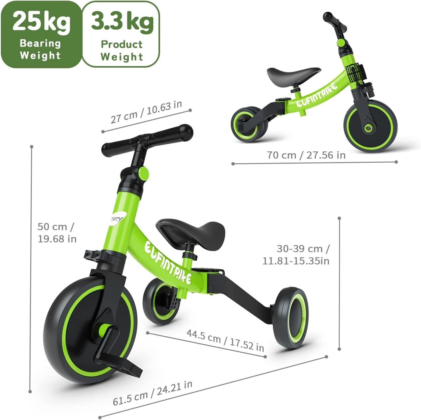 Durable Carbon Steel Toddler Bike: Balance Training Tricycle for Ages 10m-4yr
