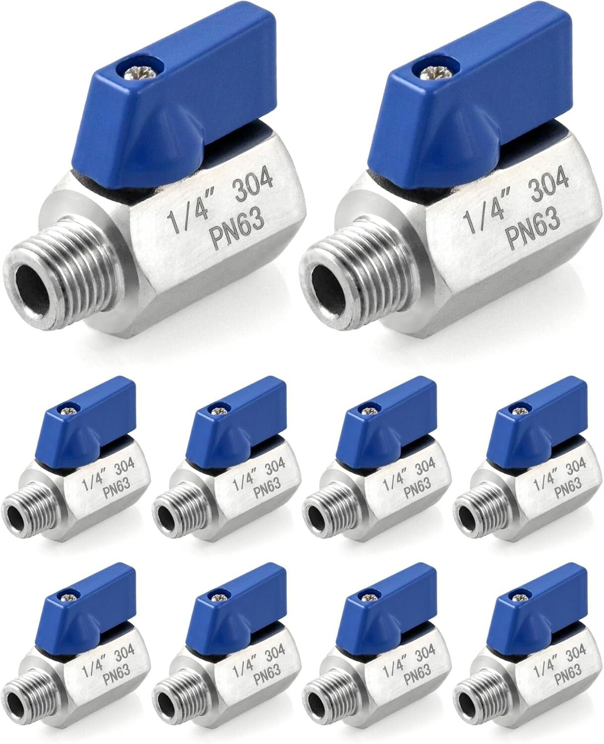 Durable 1/4" NPT Mini Ball Valve Pack - 10 Stainless Steel Shut-Off Valves