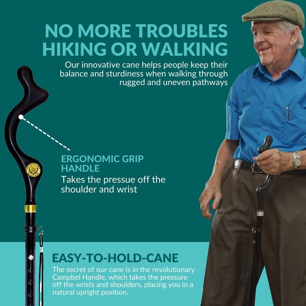 Ergonomic Folding Walking Cane for Seniors - Adjustable Height 40-49 Inches