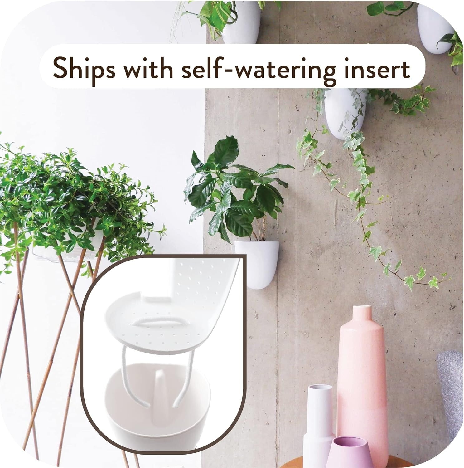 Lightweight Resin Indoor Wall Planters - 6 Self-Watering Pots for Easy Care