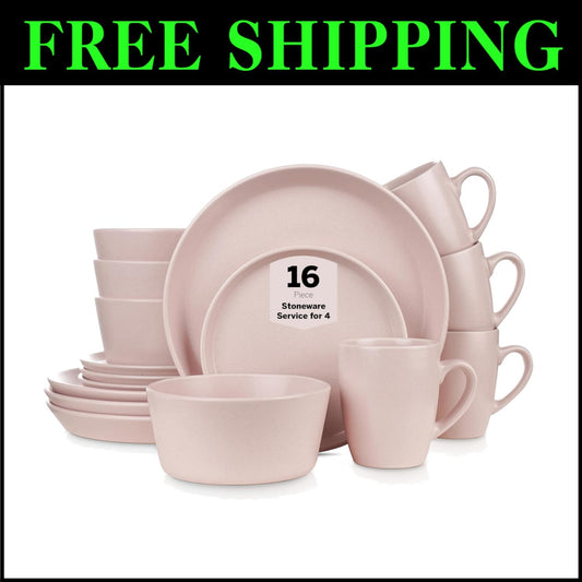 Chic 16-Piece Pink Stoneware Dinnerware Service for 4 - Perfect for Any Occasion