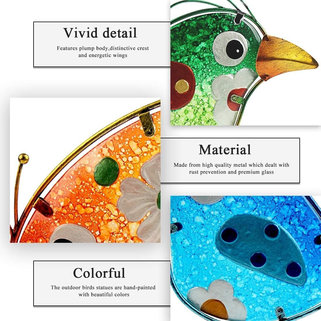Handcrafted Bird Garden Art - 3PCS of Colorful Yard Statues, Perfect for Gifting