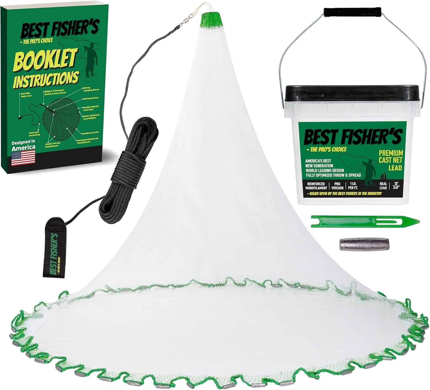 All-in-One Fishing Cast Net with Repair Kit - Sizes from 4ft to 12ft Available