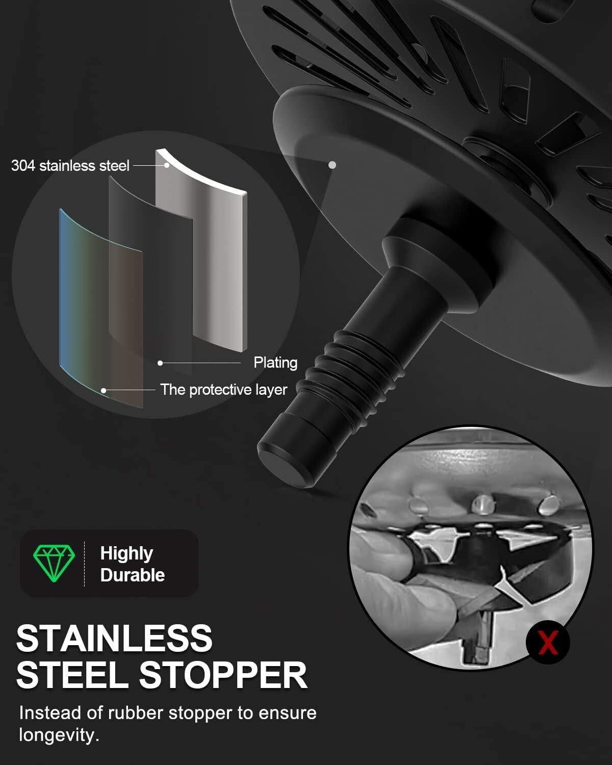 Easy Install Black Sink Drain Kit - 3 1/2" Stainless Steel with Removable Basket