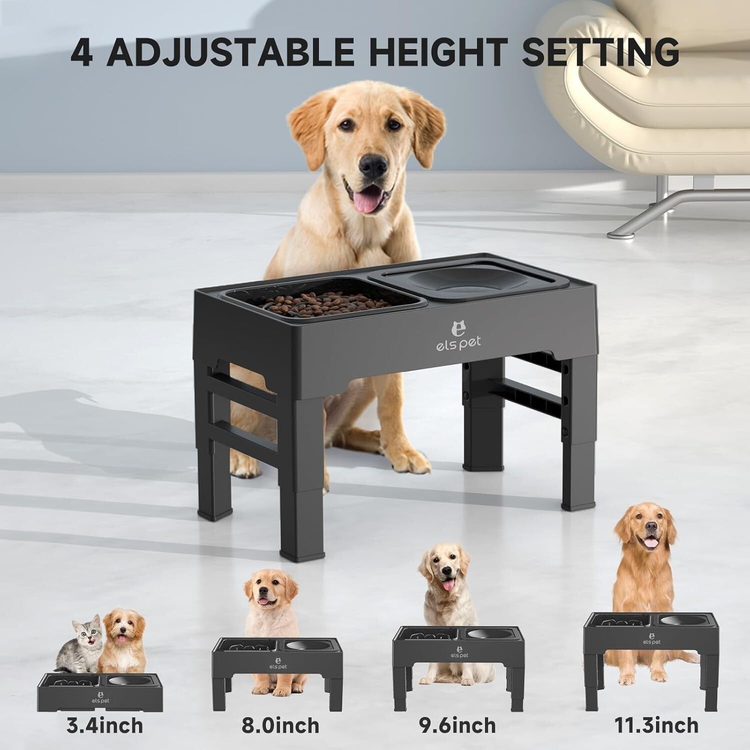 Collapsible Adjustable Dog Bowl Set with Stainless Steel & Slow Feeder Options