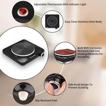 Load image into Gallery viewer, Single Electric Cooktop: 1500W Portable Burner Compatible with All Cookware