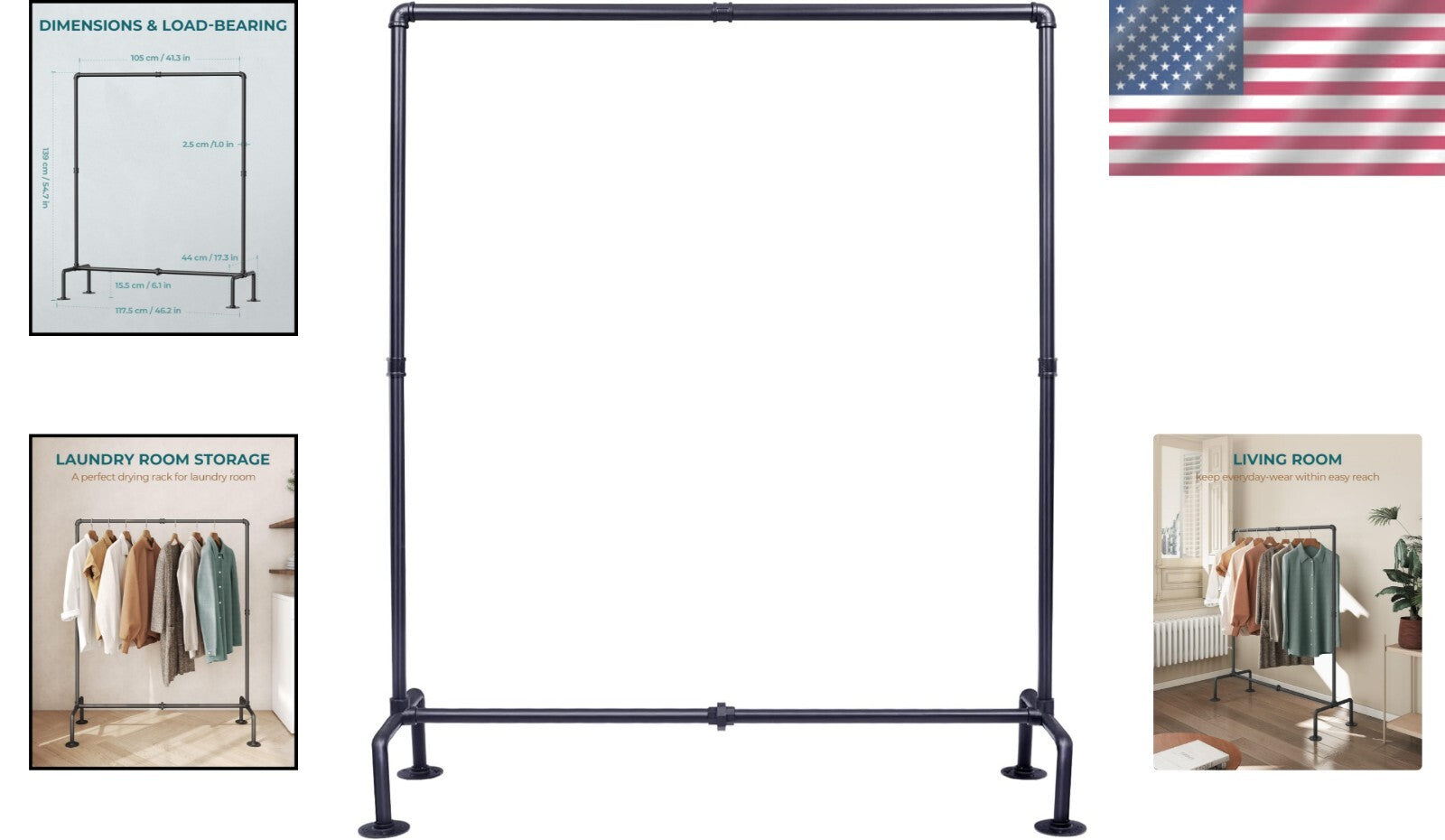 4-Shelf Industrial Pipe Clothes Rack - Effortless Garment Display and Storage