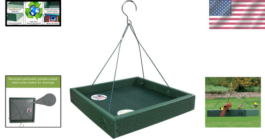 Durable Green Platform Bird Feeder with Screwed Construction & Drainage