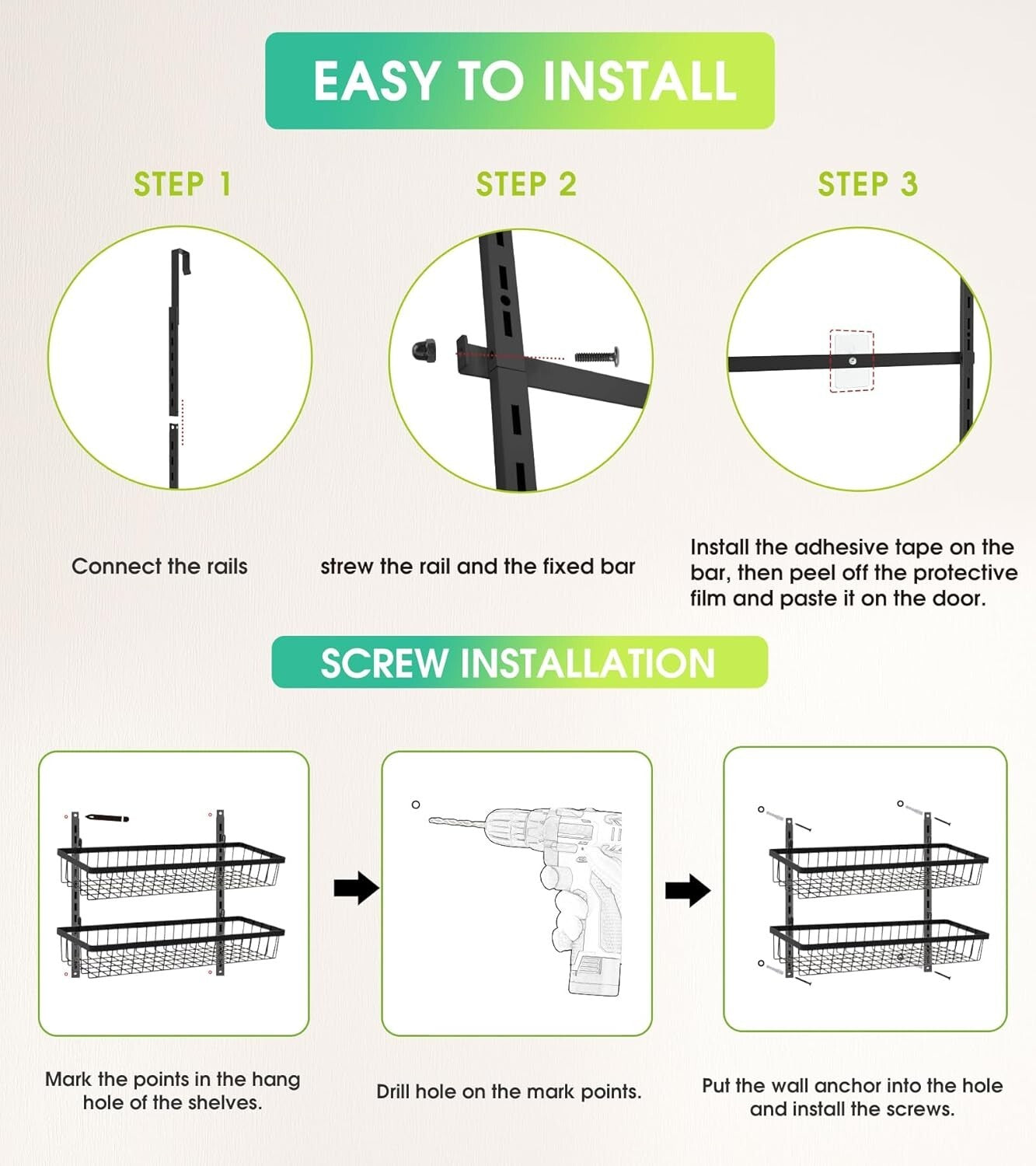 9-Tier White Hanging Shelves with Adjustable Baskets – Perfect for Pantry & More