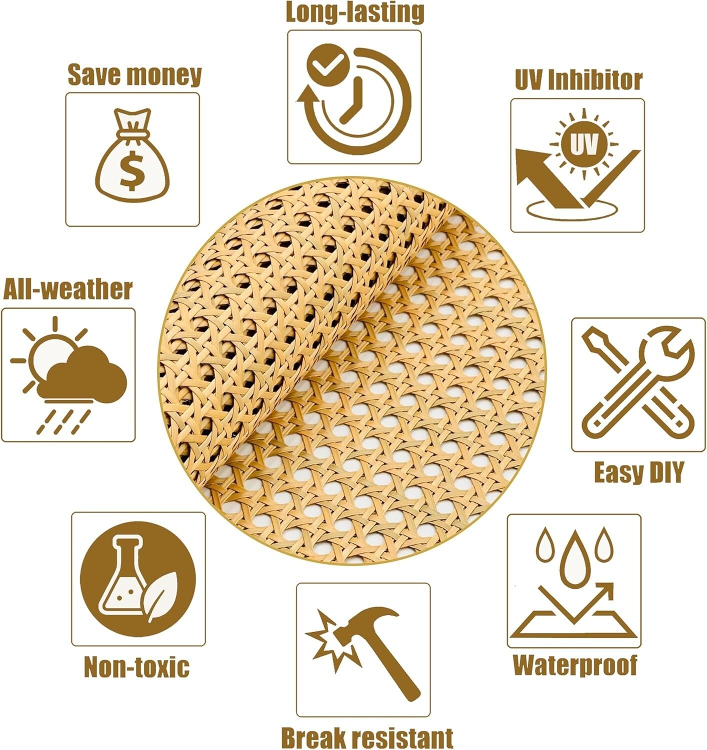 Elegant Natural Color Plastic Rattan Webbing - Ideal for DIY Caning Projects