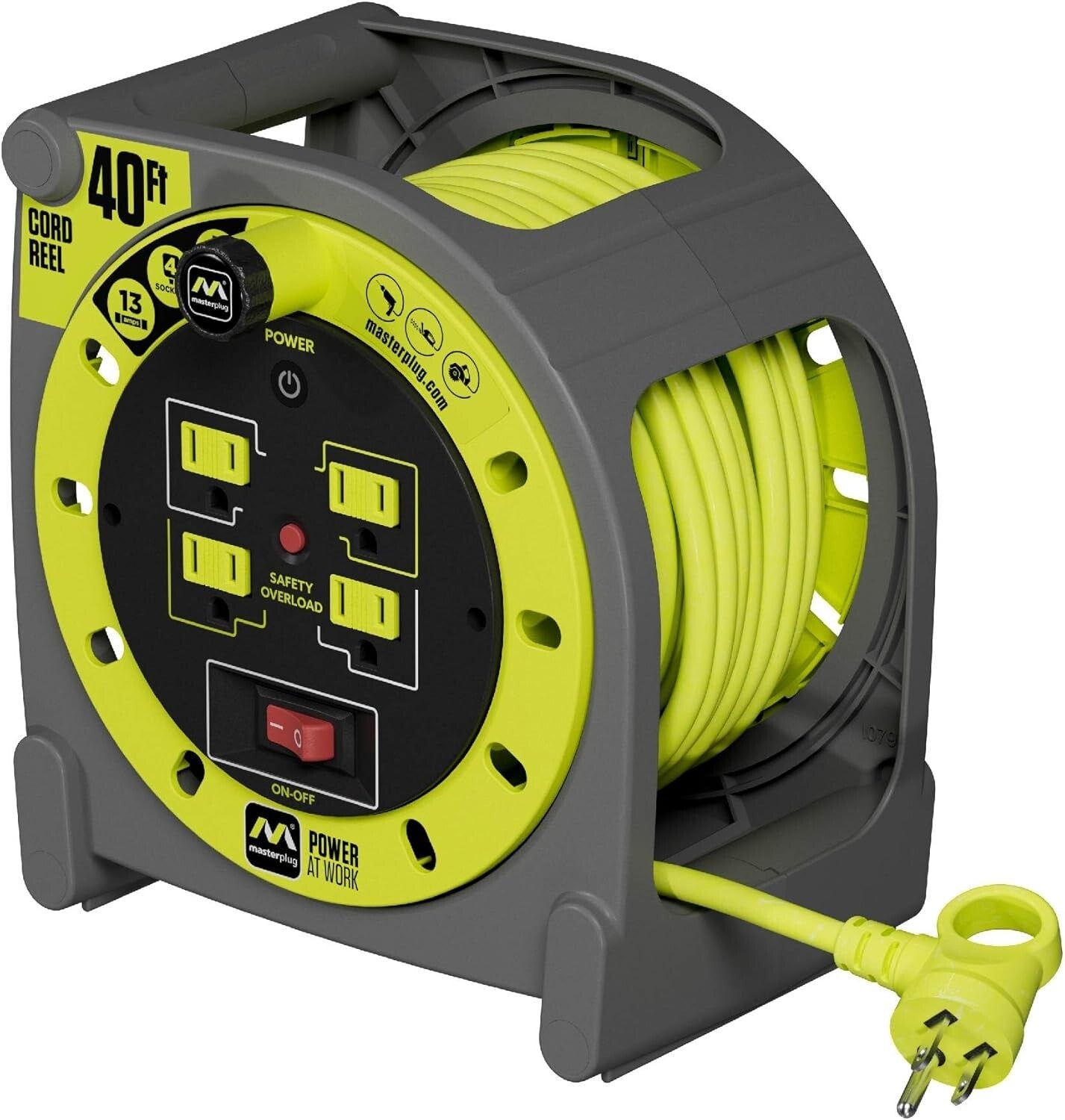 Portable 40ft Case Cord Reel with Safety Breaker and Manual Power Switch
