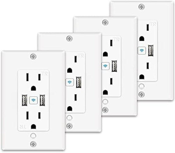 Smart Outlet with USB & Voice Control for Effortless Home Automation - 4 Pack