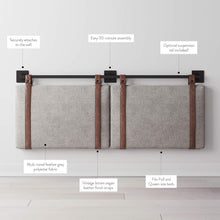 Load image into Gallery viewer, Harlow Wall-Mount Headboard Queen - Gray with Brown Faux Leather Straps