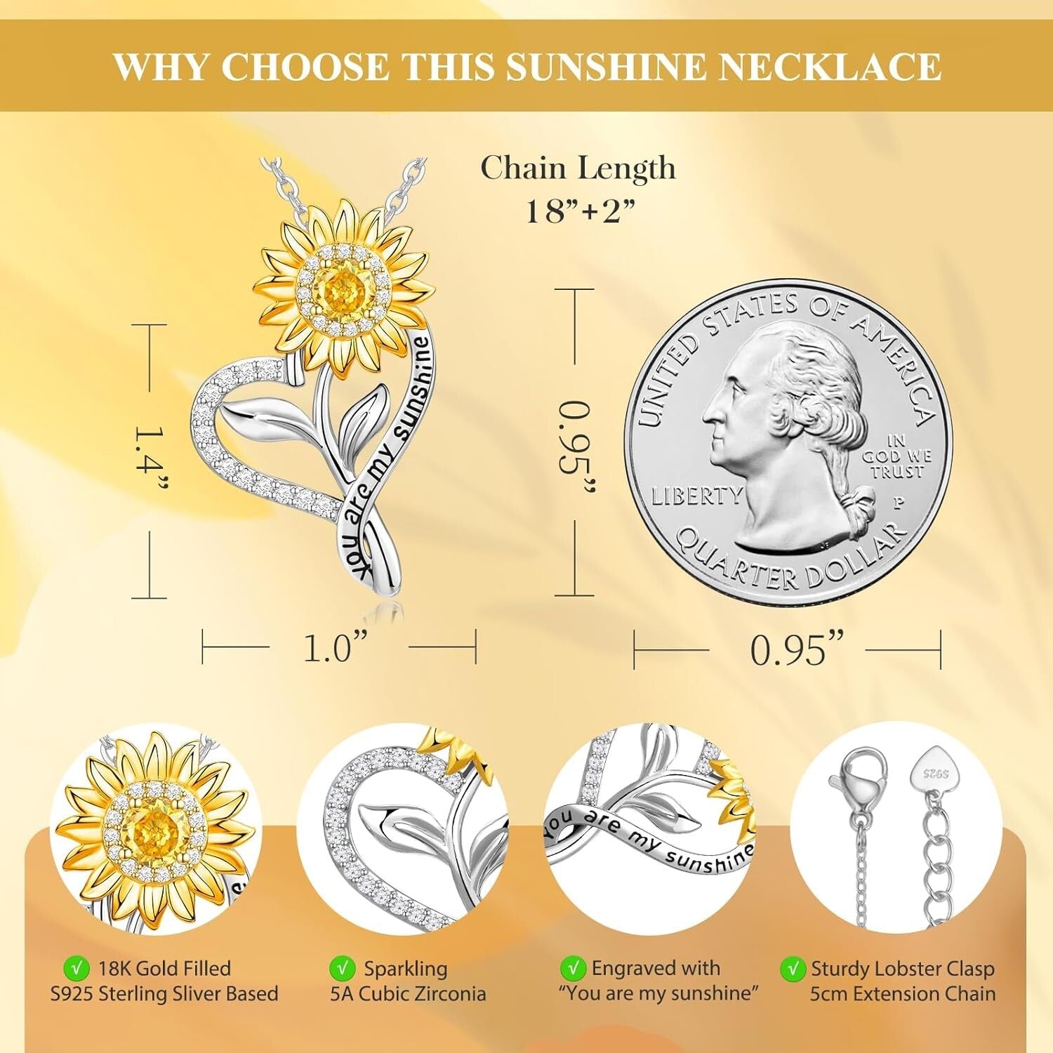 Beautiful S925 Silver Sunflower Necklace with Gold Plating for Special Occasions