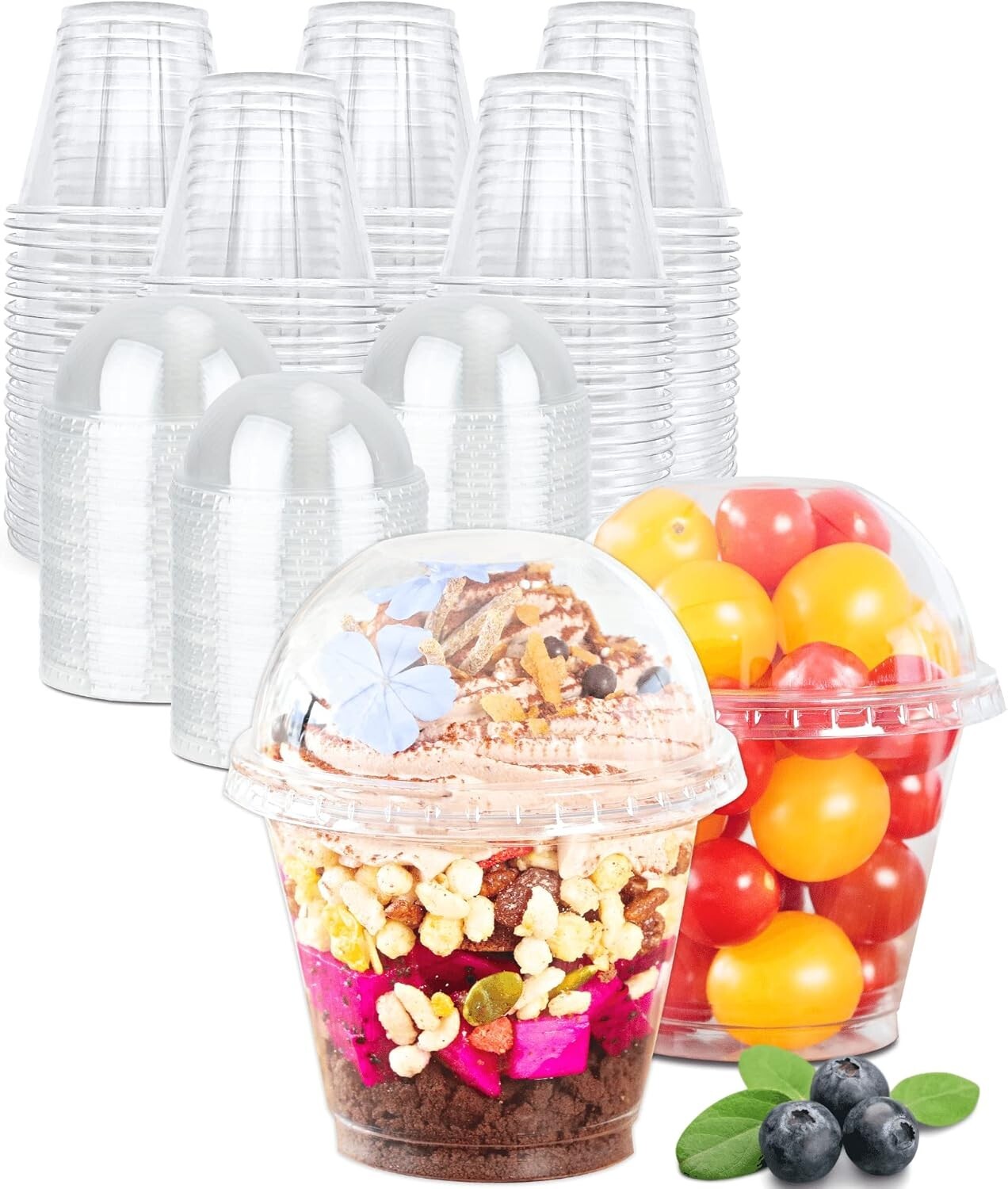 200 Sets of 9 oz Clear Plastic Cups with Lids – Perfect for Desserts and Parties