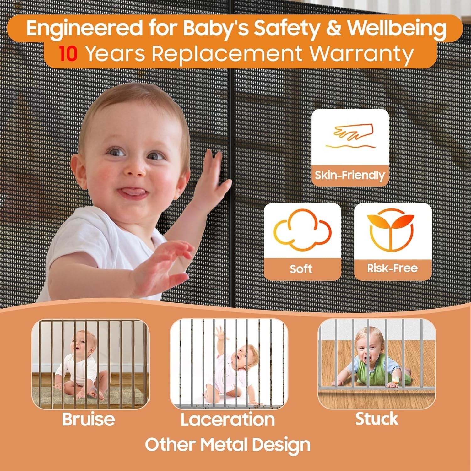 Scratch-Resistant 160" Retractable Baby Gate - Extra Tall for Secure Home Safety