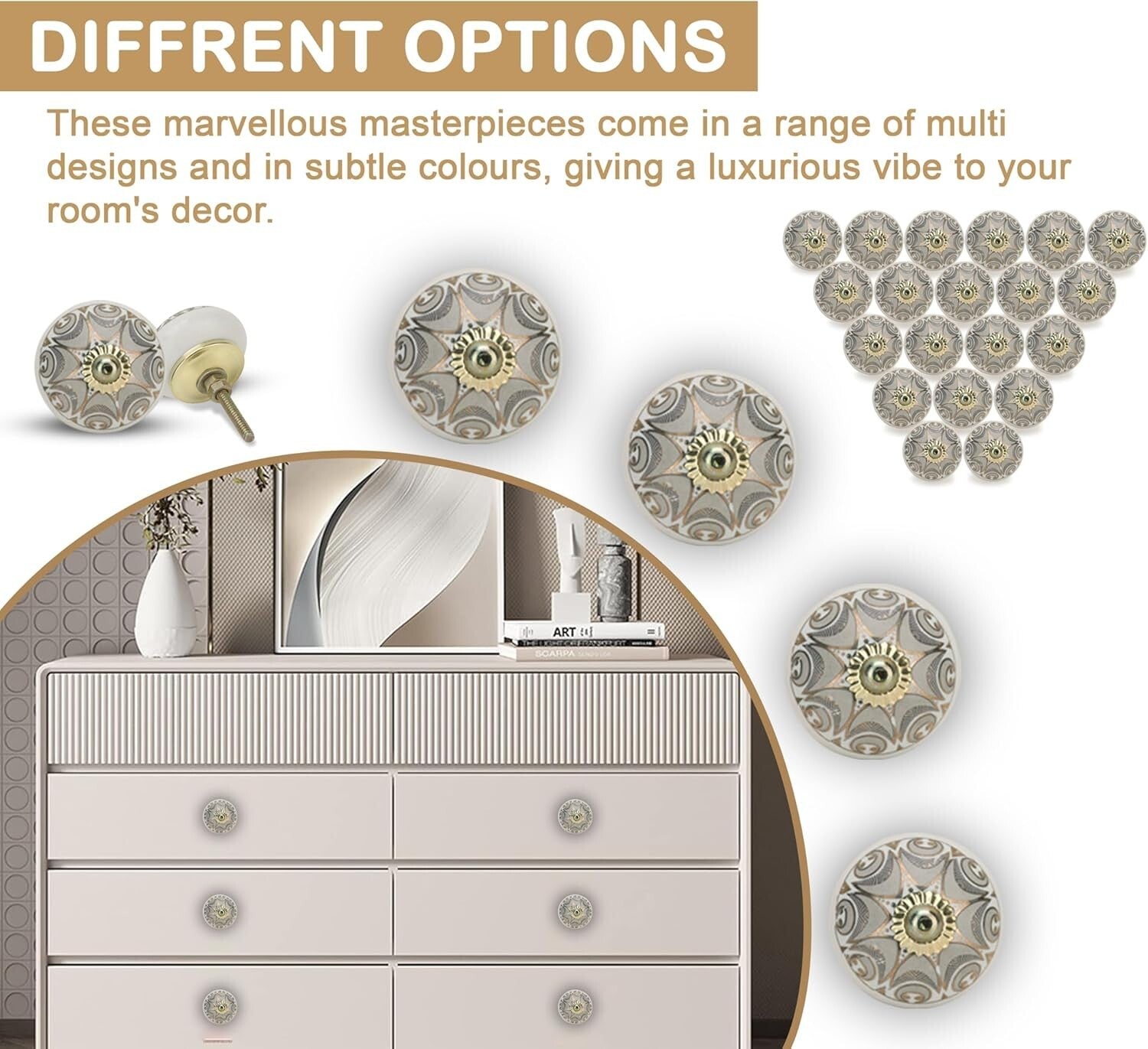 Boho Grey Round Knobs - Handcrafted Ceramic Pull Handles for Home Decor Bliss