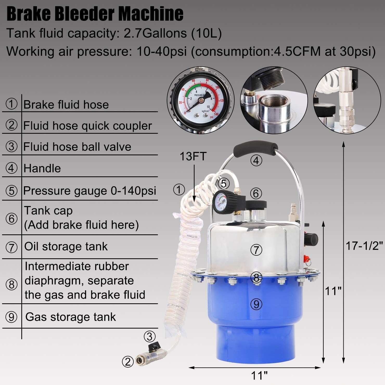Durable Brake Bleeder Tool Set with Universal Adapters & Oil Collection Bottle