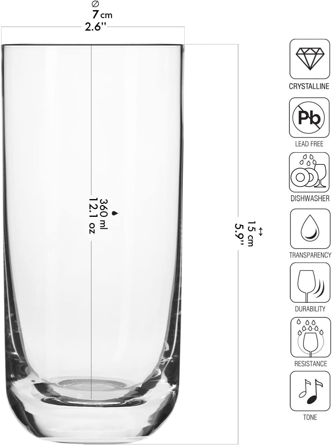 Dishwasher Safe Lead-Free Crystal Glasses - Set of 6 for Sophisticated Dining