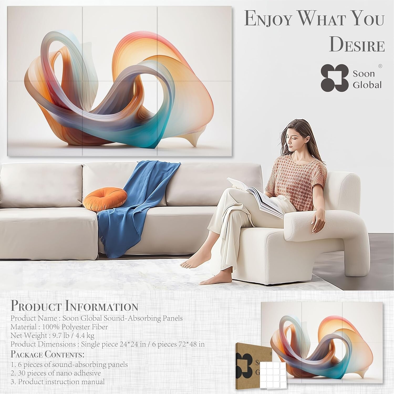 Decorative Acoustic Wall Panels, Artful Sound Absorbing Panels 72 X 48 Inches