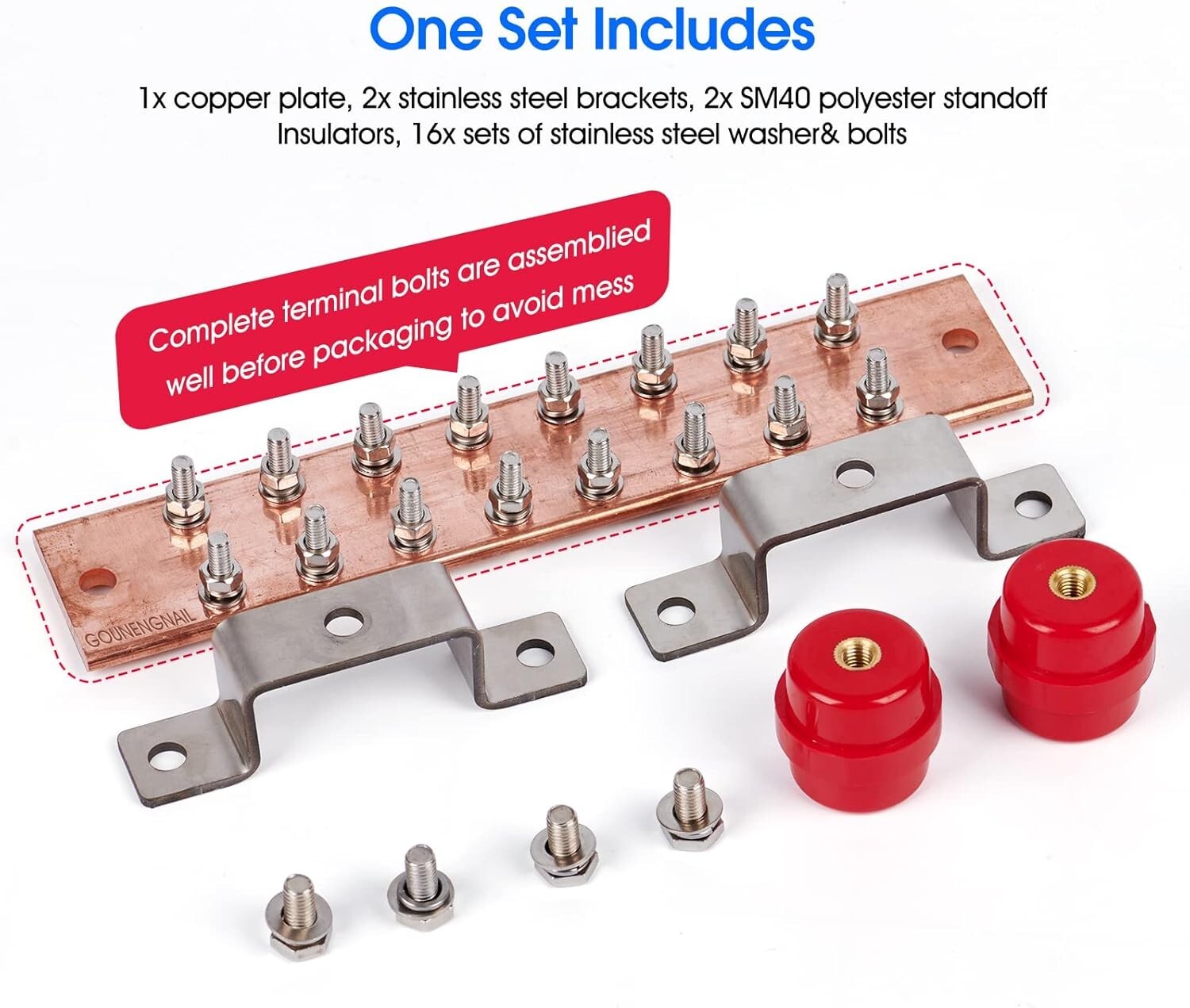 Premium 10" Copper Grounding Busbar Kit with Stainless Brackets and Insulators