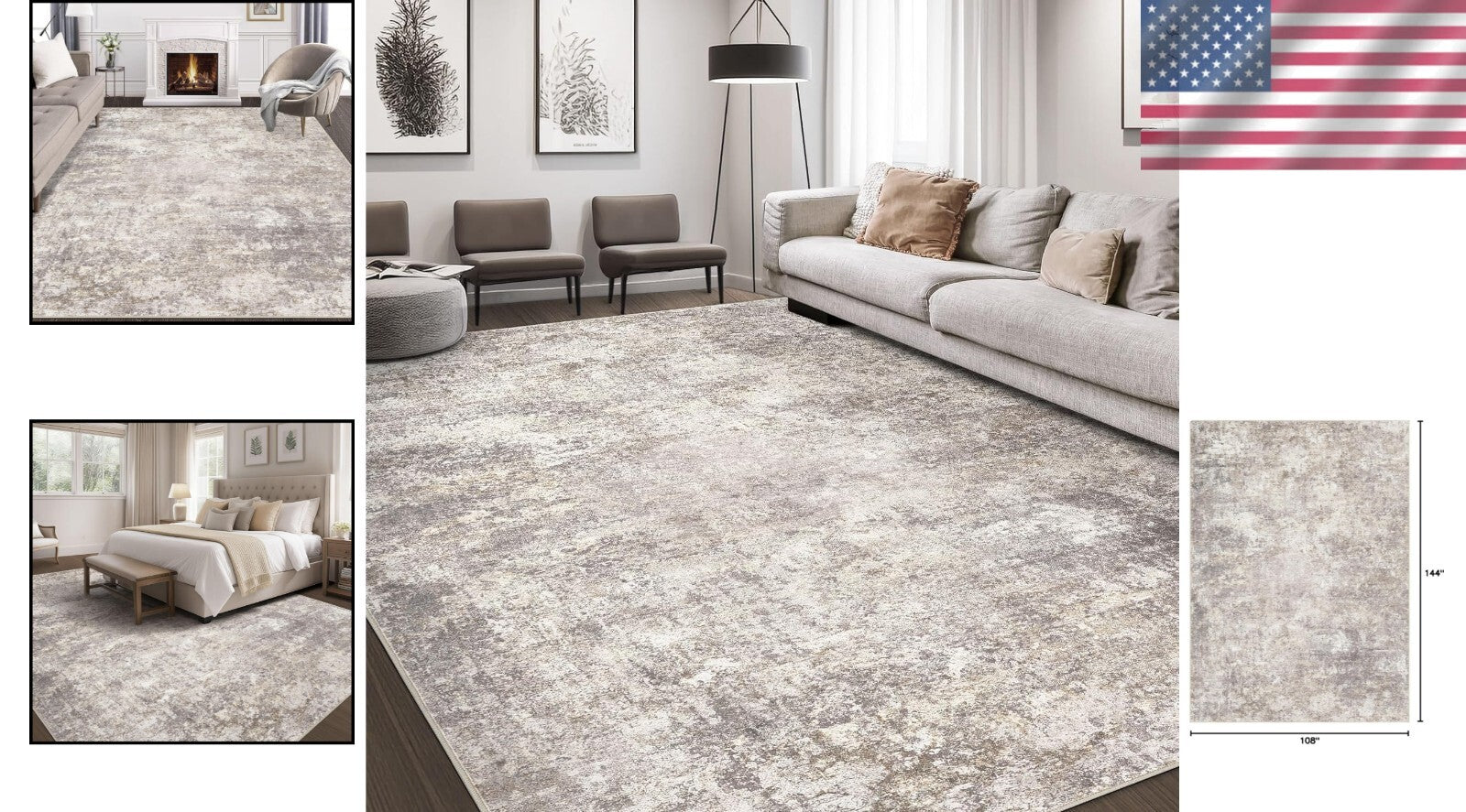 9x12 Washable Area Rug with Non-Slip Backing - Ideal for Living Room & Dining