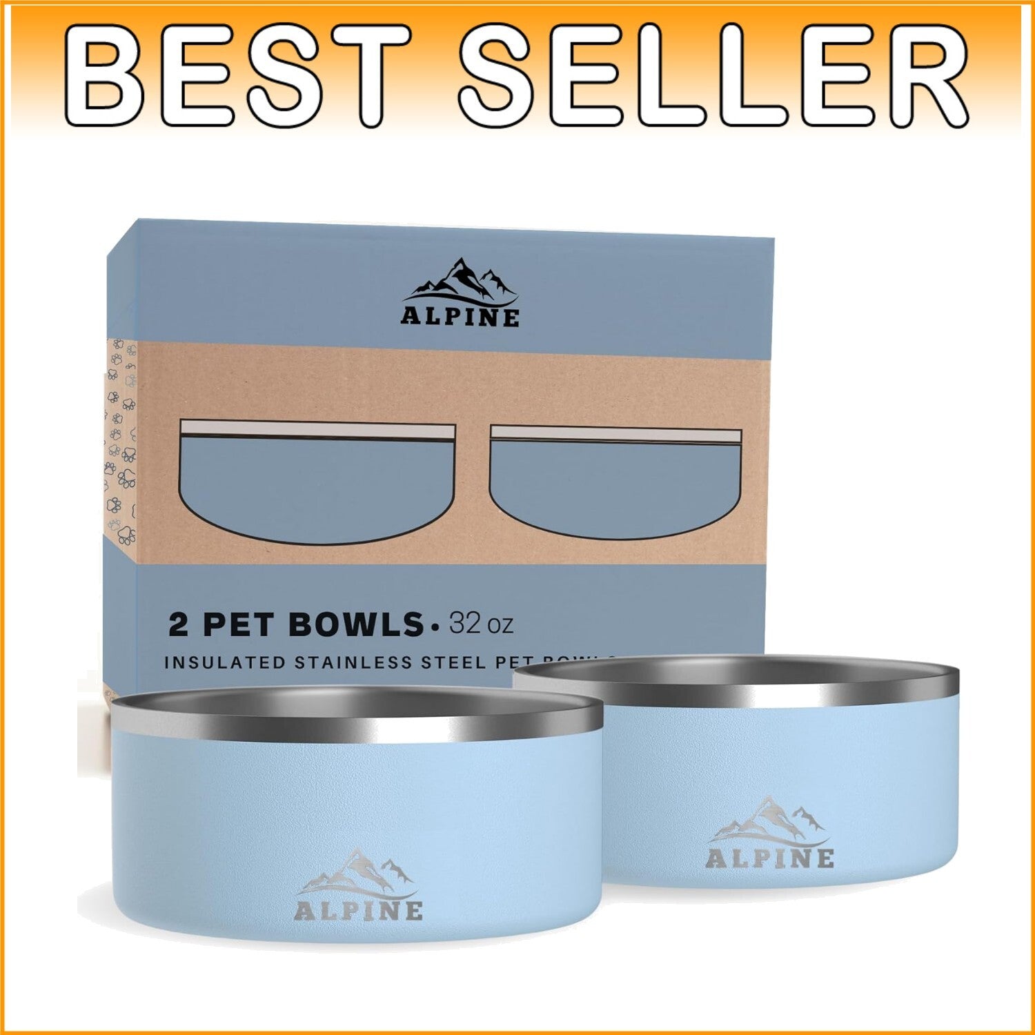 Set of 2 Non-Slip Stainless Steel Dog Bowls - 32 Oz Insulated & Dishwasher Safe