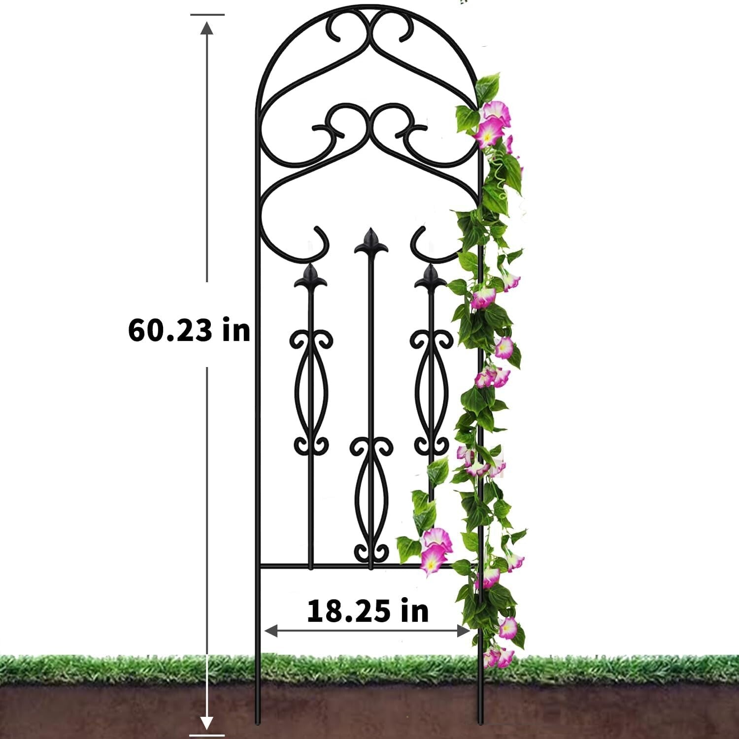 4 Pack 60" x 18" Black Metal Garden Trellis - Rustproof Climbing Plant Supports